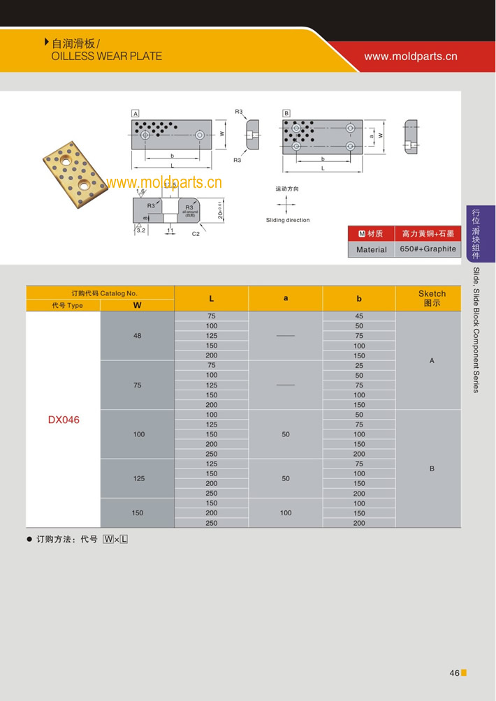 東莞大翔模具配件有限公司專業(yè)生產(chǎn)自潤(rùn)滑板，自潤(rùn)滑板的材質(zhì)、熱處理、硬度、標(biāo)準(zhǔn)、型號(hào)等詳情說明和介紹，您可以通過本頁(yè)面下單留言或者發(fā)送詢/報(bào)價(jià)